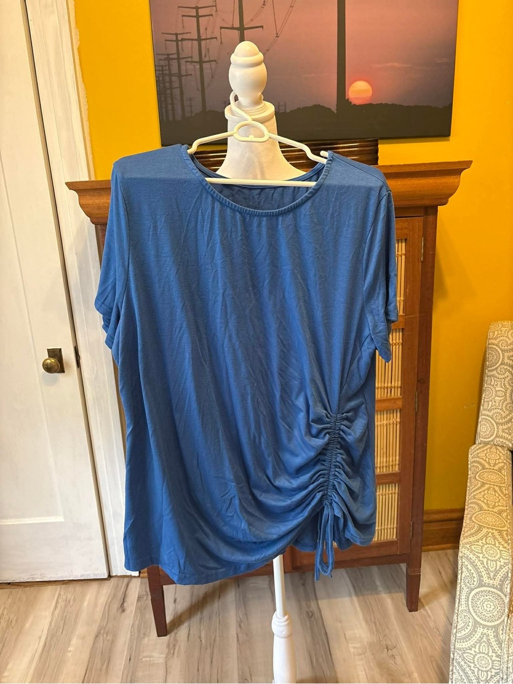 American Apparel Maternity Blue Ruched Side Short Sleeve Tee